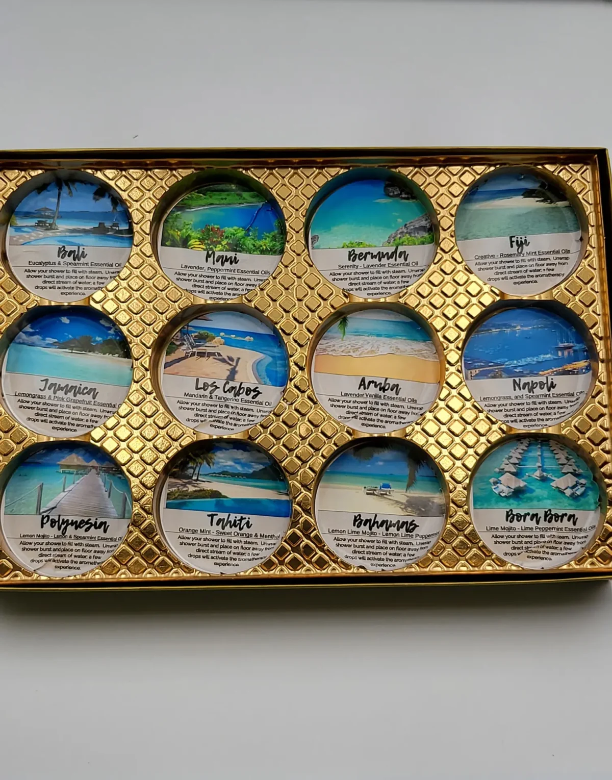 Destination Shower Steamers Gift Set with 12 Aromatherapy Shower Bombs - 100% Essential Oil Blends - fun - summery scents - Image 2