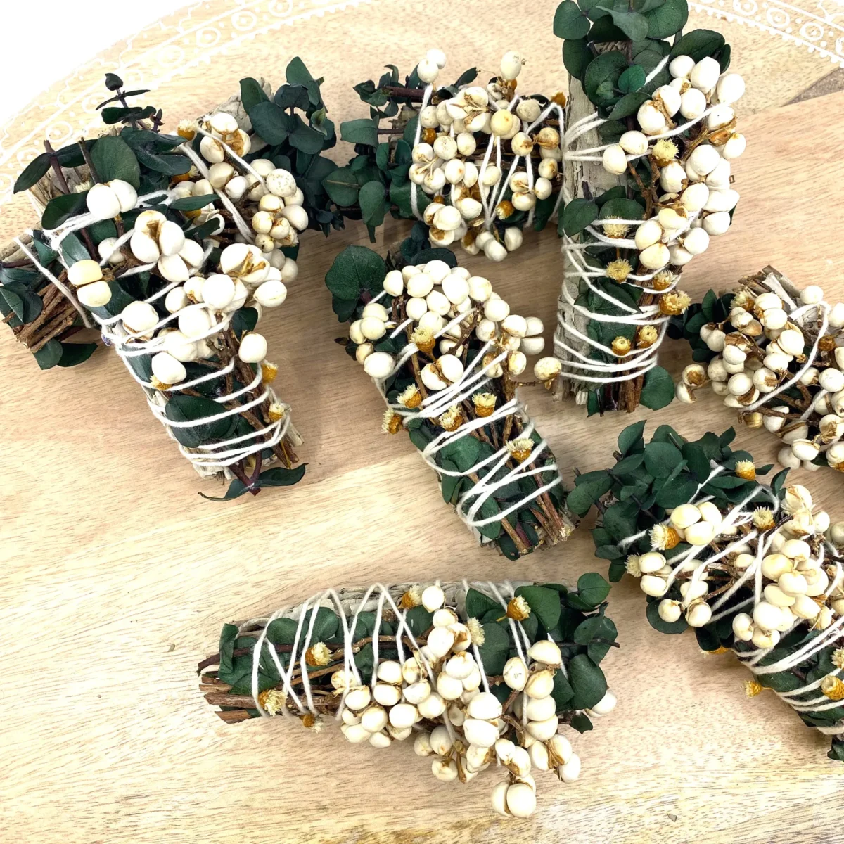 White Sage & Copal Smudge Stick with Eucalyptus, White Tallow Berries, 4" - Image 4