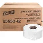 Genuine Joe 2-ply Jumbo Roll Dispenser Bath Tissue - 2 Ply - 3.30" x 650 ft - 3.30" Core - White - 12 / Carton