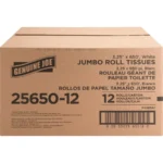 Genuine Joe 2-ply Jumbo Roll Dispenser Bath Tissue - 2 Ply - 3.30" x 650 ft - 3.30" Core - White - 12 / Carton - Image 4