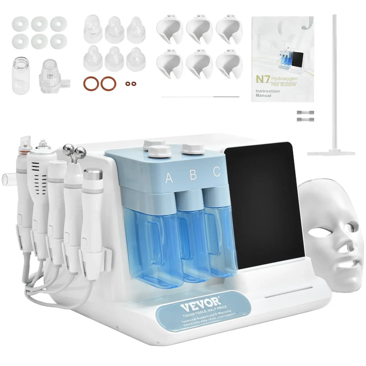 VEVOR 8 in 1 Hydrogen Oxygen Facial Machine, Professional Hydrafacial Machine for Spa, Hydro Facial Cleansing Rejuvenation Machine with 8 in LCD Screen, Microcurrent Probe, Bipolar RF Radiofrequency - Image 8