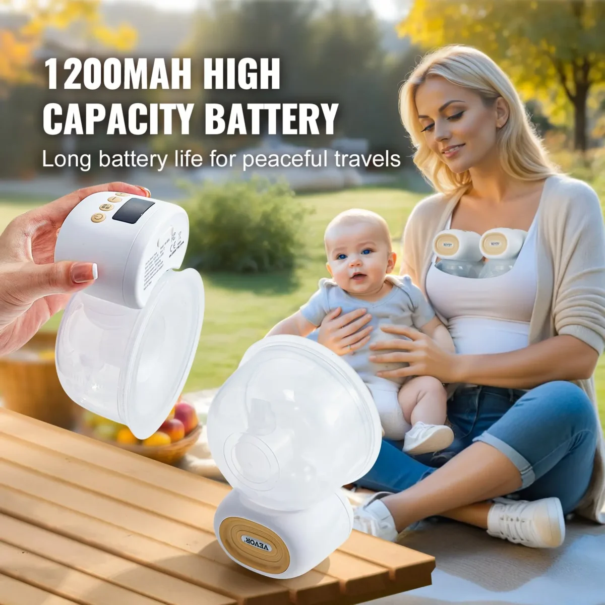 VEVOR Breast Pump, Wearable Electric Breast Pumps Hands Free, 4 Mode & 12 Levels, 300mmHg Strong Suction, Ultra-Quiet Rechargeable Portable Breastfeeding Pump with LED Display, 24mm Insert/28mm Flange - Image 4