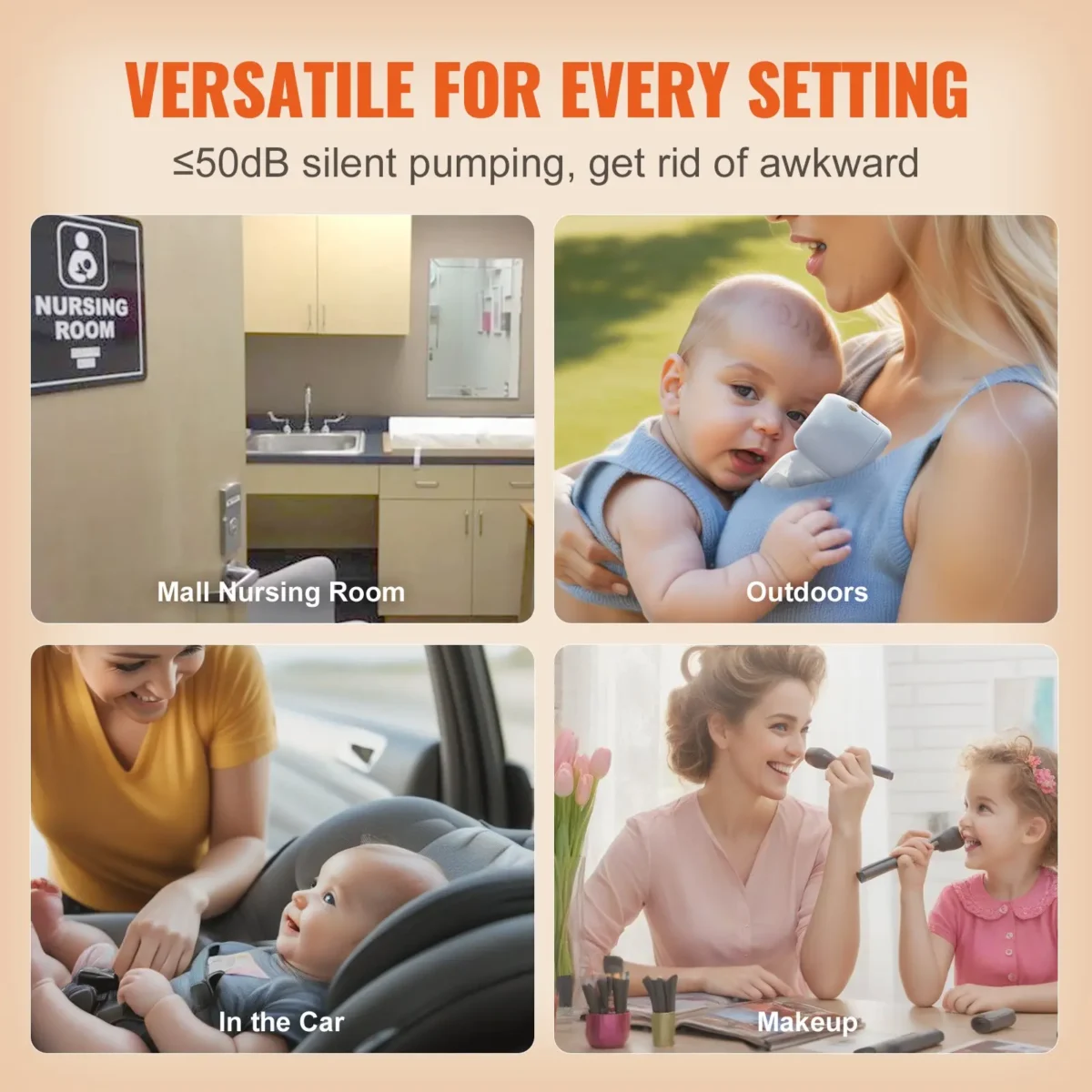 VEVOR Breast Pump, Wearable Electric Breast Pumps Hands Free, 4 Mode & 12 Levels, 300mmHg Strong Suction, Ultra-Quiet Rechargeable Portable Breastfeeding Pump with LED Display, 24mm Insert/28mm Flange - Image 5