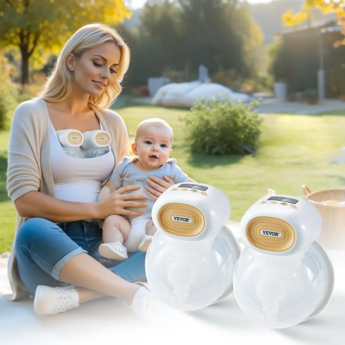 VEVOR Breast Pump, Wearable Electric Breast Pumps Hands Free, 4 Mode & 12 Levels, 300mmHg Strong Suction, Ultra-Quiet Rechargeable Portable Breastfeeding Pump with LED Display, 24mm Insert/28mm Flange - Image 7