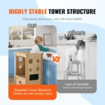 VEVOR Tower Step Stool, Foldable Toddler Kitchen Stool Helper, 3-Level Adjustable Height Toddler Step Stools with Safety Net, Solid Wood Kids Standing Tower Learning Stool for Kitchen Bedroom Bathroom - Image 4