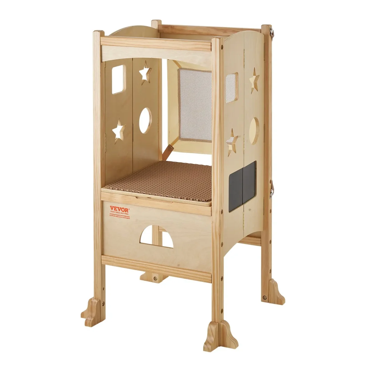 VEVOR Tower Step Stool, Foldable Toddler Kitchen Stool Helper, 3-Level Adjustable Height Toddler Step Stools with Safety Net, Solid Wood Kids Standing Tower Learning Stool for Kitchen Bedroom Bathroom - Image 8