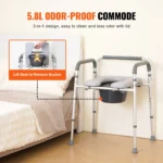VEVOR Commode Chair, Bedside Commode with Padded Seat and Arms, 7-Level Adjustable Height, 5.8L Removable Bucket, Easy to Assemble, 350 LBS Capacity, Raised Toilet Seat for Adults Seniors - Image 5