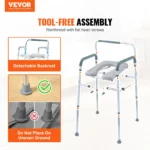 VEVOR Commode Chair, Bedside Commode with Padded Seat and Arms, 7-Level Adjustable Height, 5.8L Removable Bucket, Easy to Assemble, 350 LBS Capacity, Raised Toilet Seat for Adults Seniors - Image 6