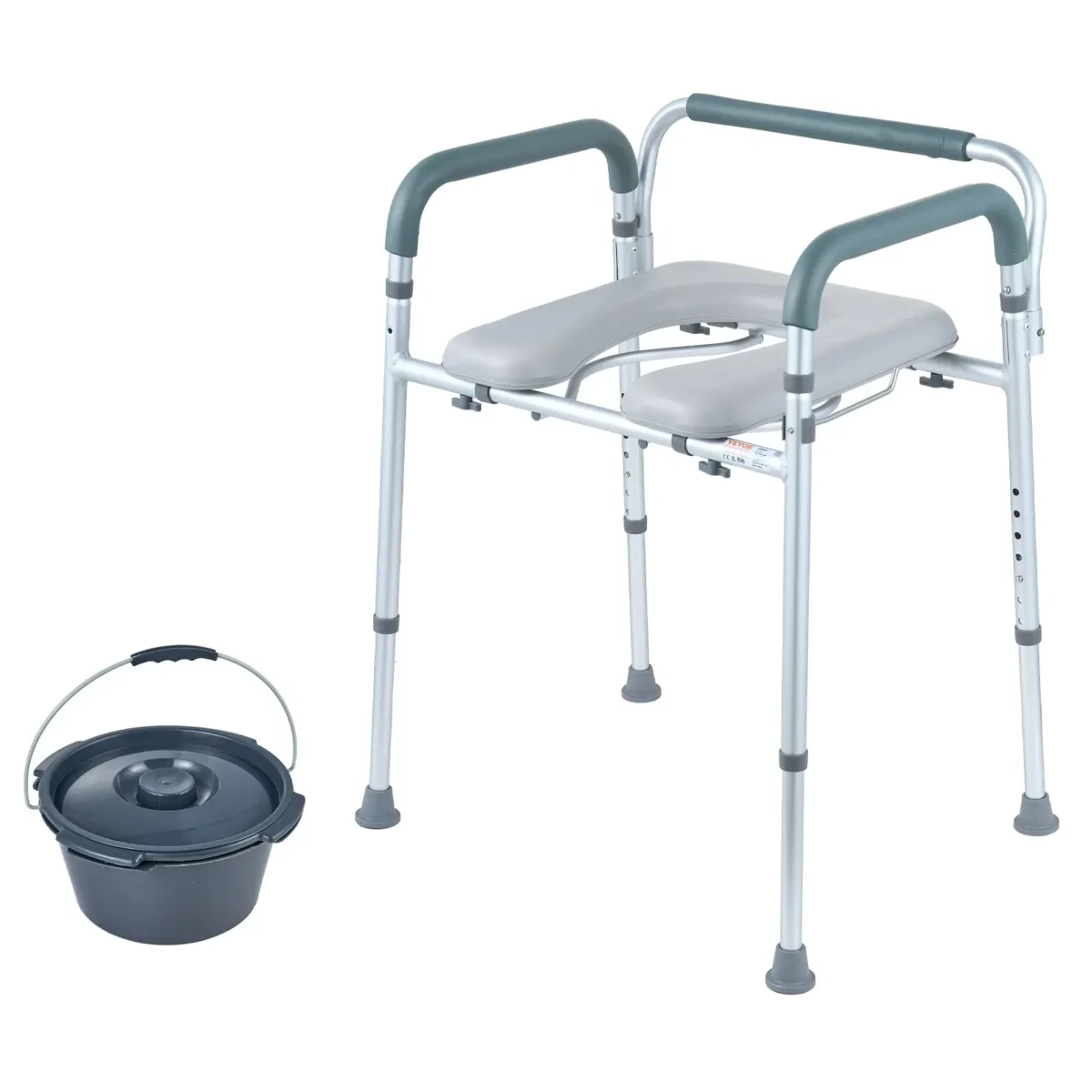 VEVOR Commode Chair, Bedside Commode with Padded Seat and Arms, 7-Level Adjustable Height, 5.8L Removable Bucket, Easy to Assemble, 350 LBS Capacity, Raised Toilet Seat for Adults Seniors - Image 8