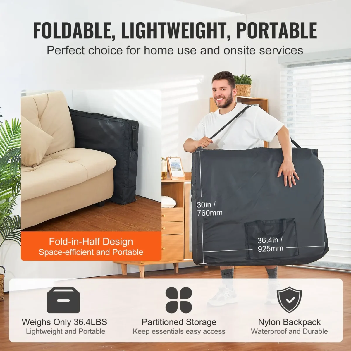 VEVOR Professional Wide Massage Table 30" W, Heavy Duty Folding Massage Table, 8-Level Height Adjustable Facial Salon Tattoo Bed, Portable Spa Table with Headrest, Hand Pallet & Carrying Bag, 750LBS - Image 15