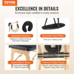 VEVOR Professional Wide Massage Table 30" W, Heavy Duty Folding Massage Table, 8-Level Height Adjustable Facial Salon Tattoo Bed, Portable Spa Table with Headrest, Hand Pallet & Carrying Bag, 750LBS - Image 16