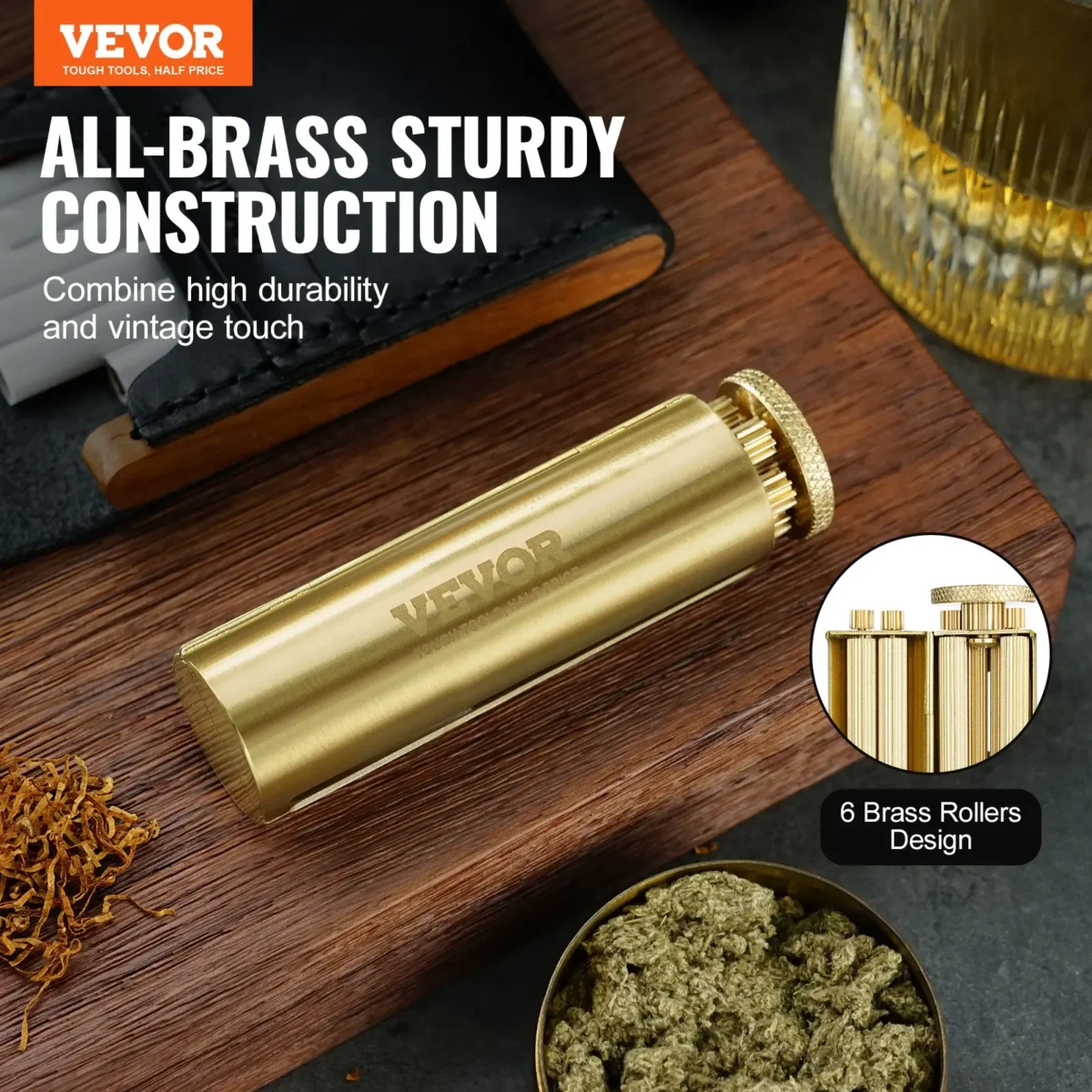 VEVOR Cigarette Rolling Machine, Solid Brass Cigarette Roller, Manual Tobacco Rolling Machine Fits Up to 70mm Paper, Vintage & Luxurious Gift for Father's Day, Birthday - Image 1