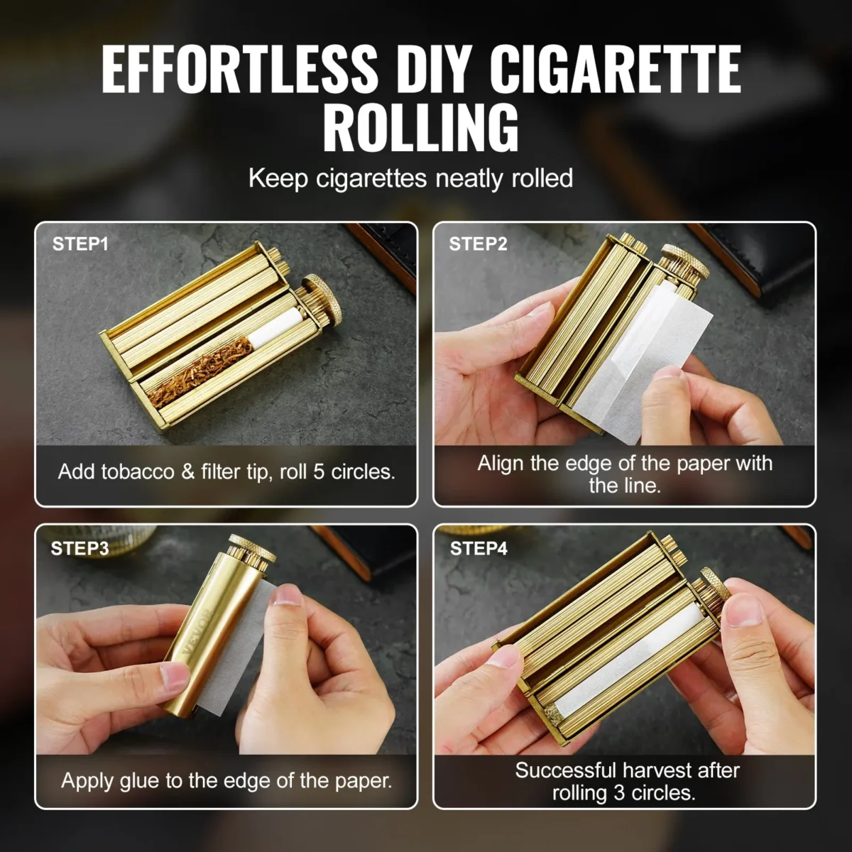 VEVOR Cigarette Rolling Machine, Solid Brass Cigarette Roller, Manual Tobacco Rolling Machine Fits Up to 70mm Paper, Vintage & Luxurious Gift for Father's Day, Birthday - Image 3