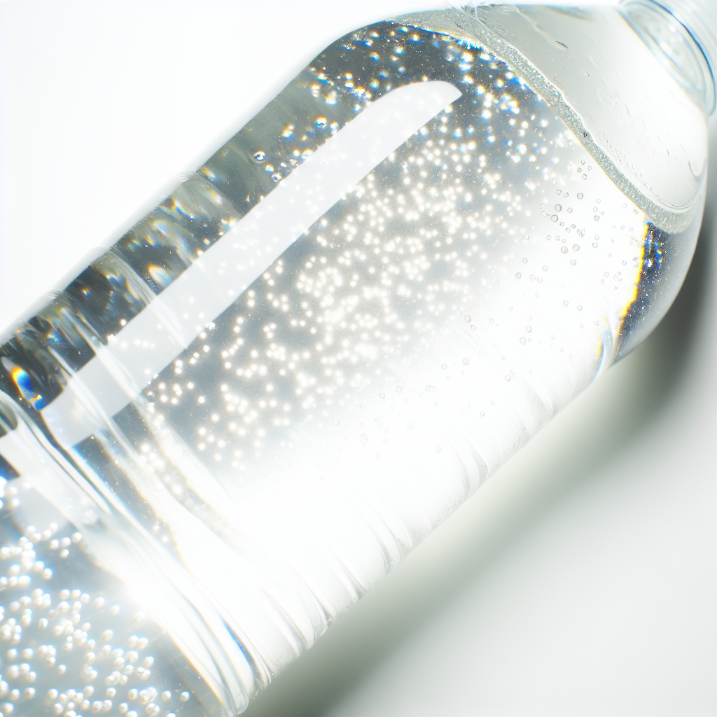 Clear bottle of water with minerals.