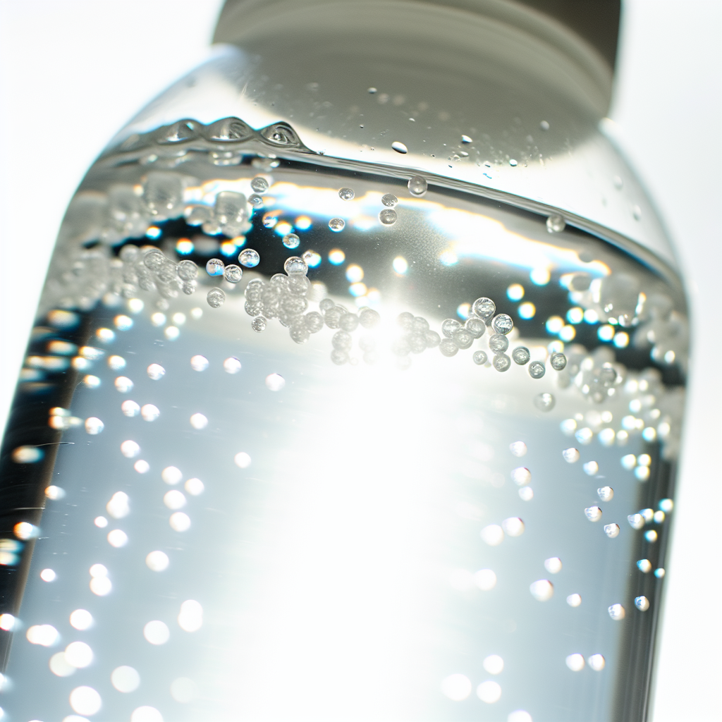 Crystal-clear water bottle with mineral droplets.